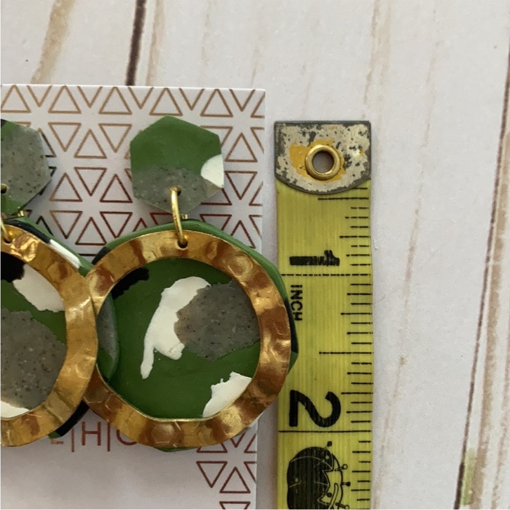 Camo Print & Hammered Gold Dangle Earrings - Picture 6 of 7